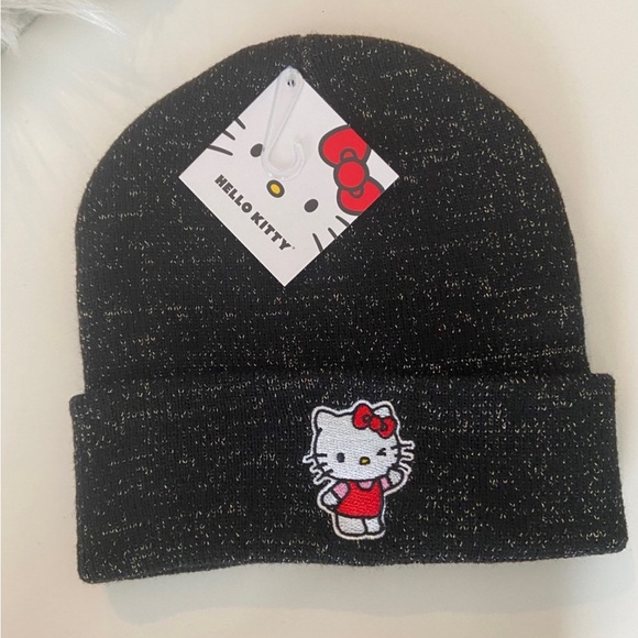 Sanrio Accessories - Sanrio Hello Kitty Beanie Hat Cap New NWT Black Embroidered 2023 Gold